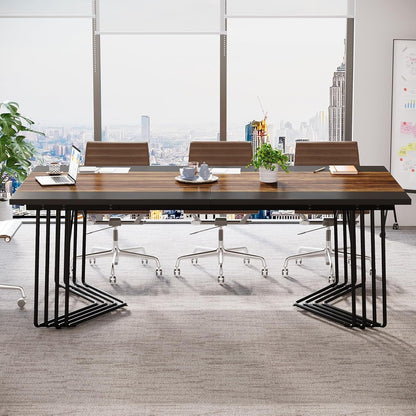 Vergadertafel – Bureautafel – Seminartafel – Kantoortafel – Trainingstafel – Rustiek Bruin Zwart – Geometrisch Metalen Frame – 200x100 cm Groot Werkblad