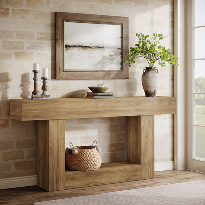 Farmhouse Sidetable – Sidetable – Console Tafel – Sofa Tafel – Haltafel – Lichtbruin – 160 cm Breed – Stevige Houten Constructie met 2 Opbergniveaus