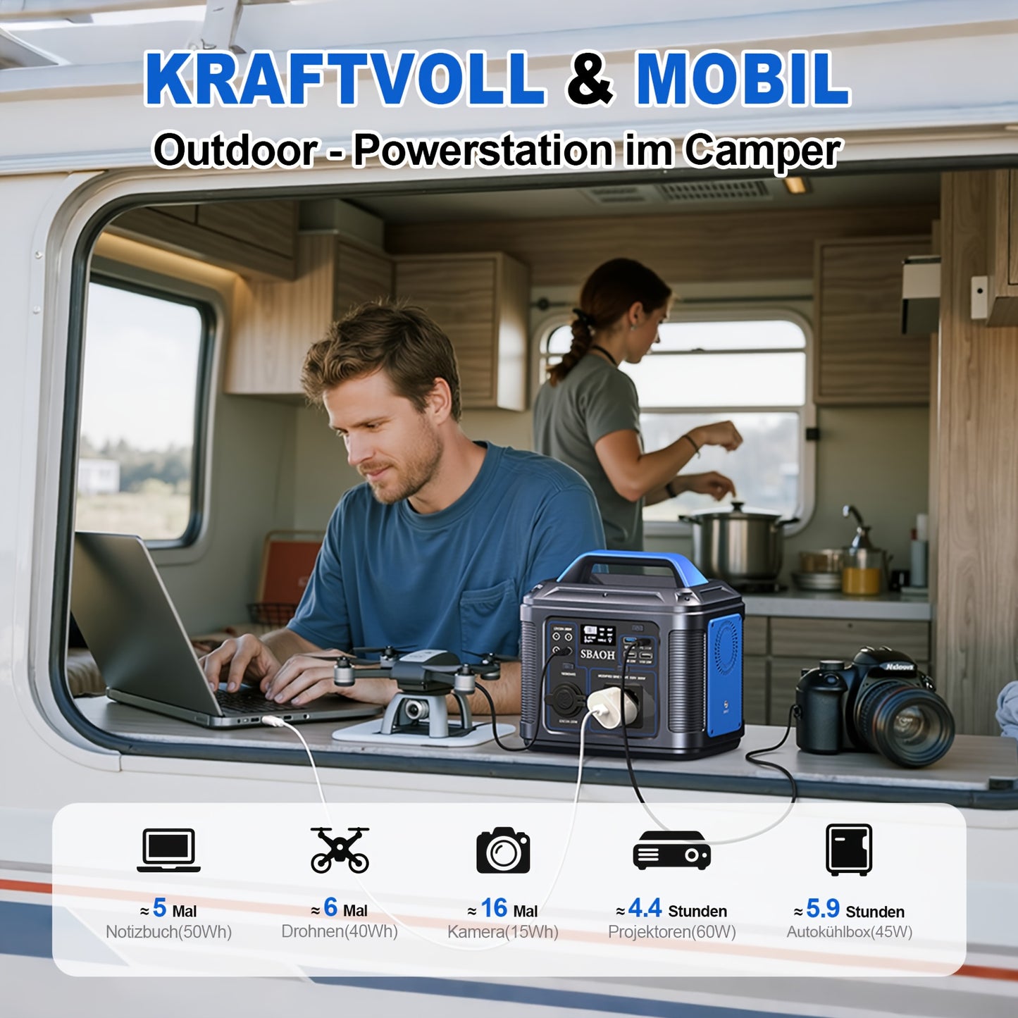 Powerbank – Draagbare Accu – Noodstroomvoorziening – Mobiele Oplader – Power Station Blauw – 296Wh Capaciteit – Multi-USB Snel Opladen - QUORE