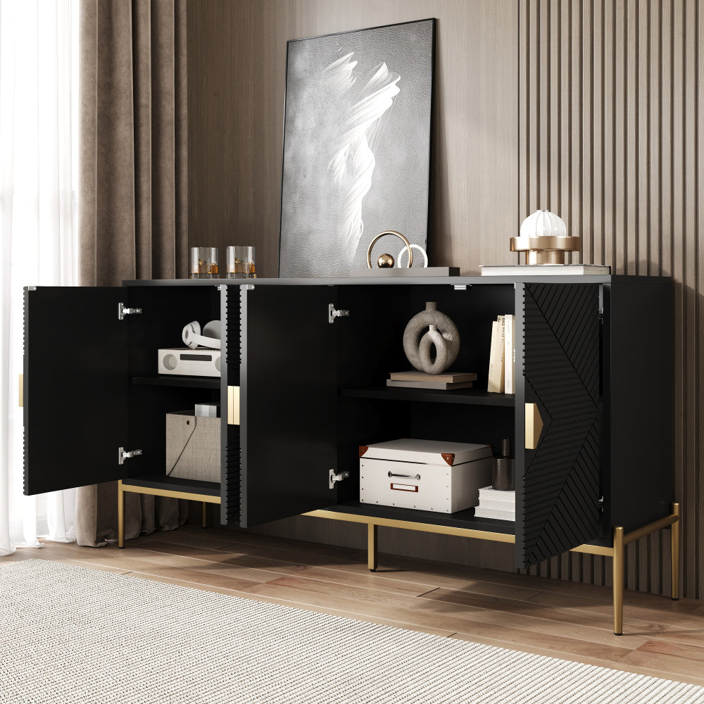 Dressoir – Modern Sideboard – Opbergkast – Ladekast – Kast – Zwart – 162x80x40 cm – Minimalistisch Design – Geschikt Voor Woonkamer Eetkamer Hal