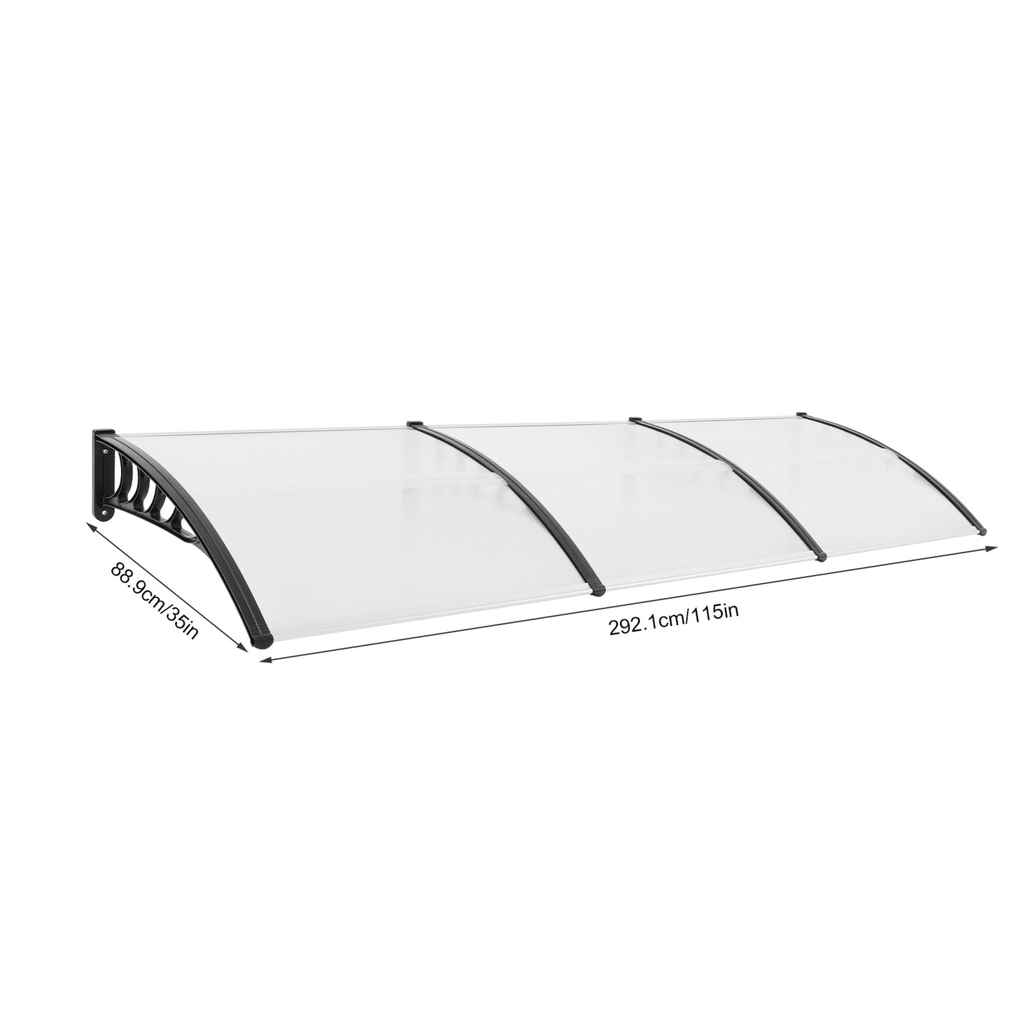 Boogluifel – Luifel – Overkapping – Zonnescherm – Afdak – Transparant Zwart Aluminium Frame – 90x300 cm – Weerbestendig & Eenvoudige Montage