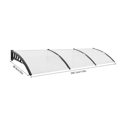 Boogluifel – Luifel – Overkapping – Zonnescherm – Afdak – Transparant Zwart Aluminium Frame – 90x300 cm – Weerbestendig & Eenvoudige Montage