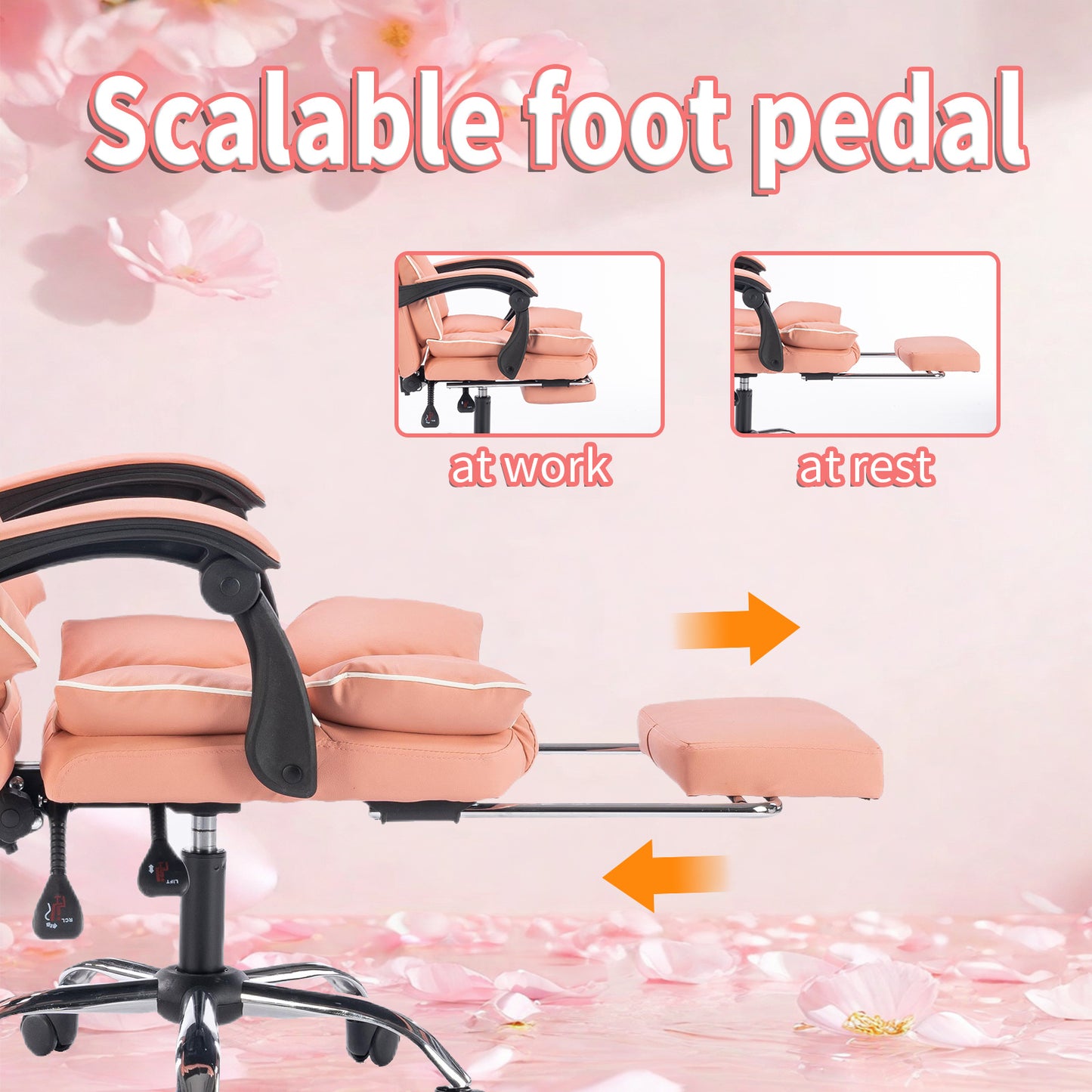 Gamingstoel – Bureaustoel – Computerstoel – Draaifauteuil – Bureaustoel Met Voetensteun – Ergonomisch Ontwerp – PU-Leder – Verstelbare Rugleuning – Stevig Metalen Frame – Amber Bruin