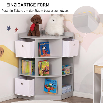 Kids' Storage Shelf with 3 Felt Drawers, MDF, Tilt-Proof, Gray