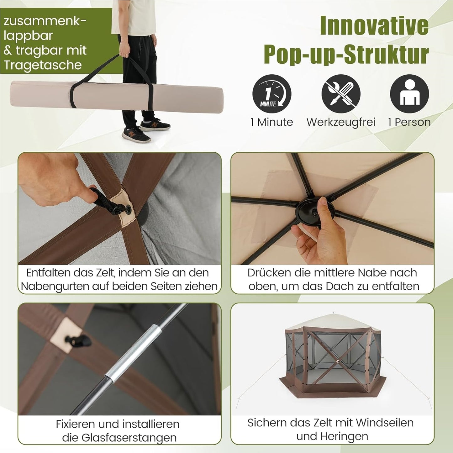 Partytent – Pop-up Tent – Paviljoen – Vouwtent – Feesttent – 3,5x3,5 m – Waterdicht Oxford Doek – Met Ademend Gaas en Zijwanden