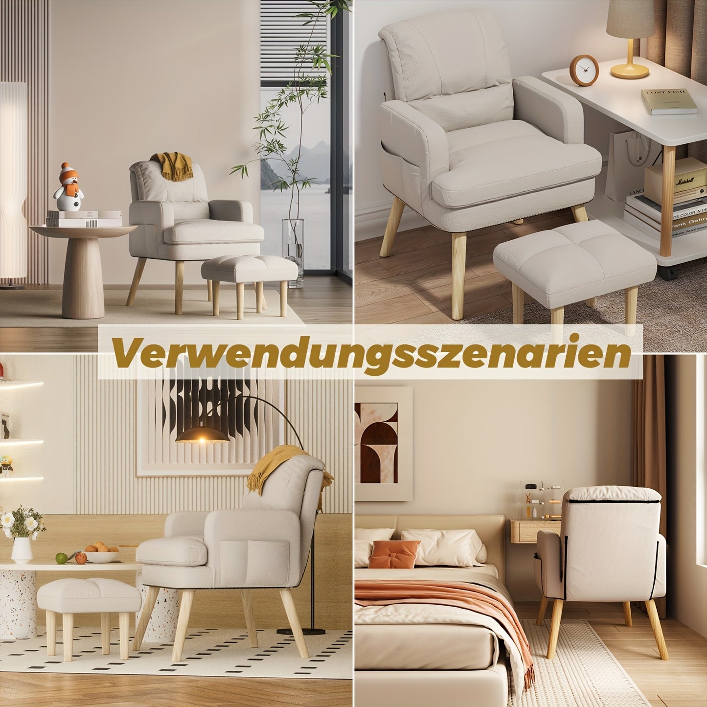 Relaxstoel – Leisure Fauteuil – Verstelbare Fauteuil – Zitstoel – Leunstoel – Verstelbare Rugleuning – Inclusief Voetenbank – Katoen-Linnen Bekleding