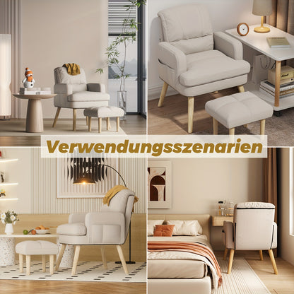 Relaxstoel – Leisure Fauteuil – Verstelbare Fauteuil – Zitstoel – Leunstoel – Verstelbare Rugleuning – Inclusief Voetenbank – Katoen-Linnen Bekleding