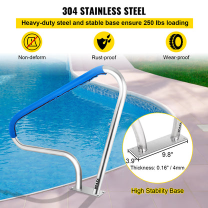 Poolleuning – Zwembadleuning – Zwembadbeugel – Zwembadhandgreep – Veiligheidshandgreep – 121,9x91,5 cm – Roestvrij Staal & Comfortabele Nylon Grip