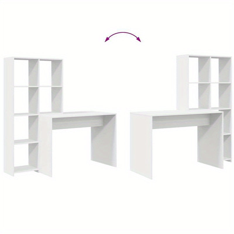 Bureau – Schrijftafel – Computertafel – Werkplek – Meubel – Wit Gelakt – Ruim Werkblad 138,5x55 cm – Met Opbergrekken 143 cm Hoog