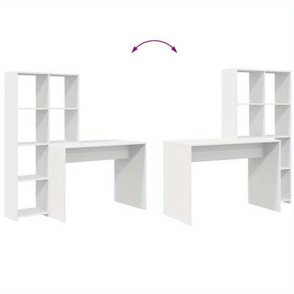 Bureau – Schrijftafel – Computertafel – Werkplek – Meubel – Wit Gelakt – Ruim Werkblad 138,5x55 cm – Met Opbergrekken 143 cm Hoog