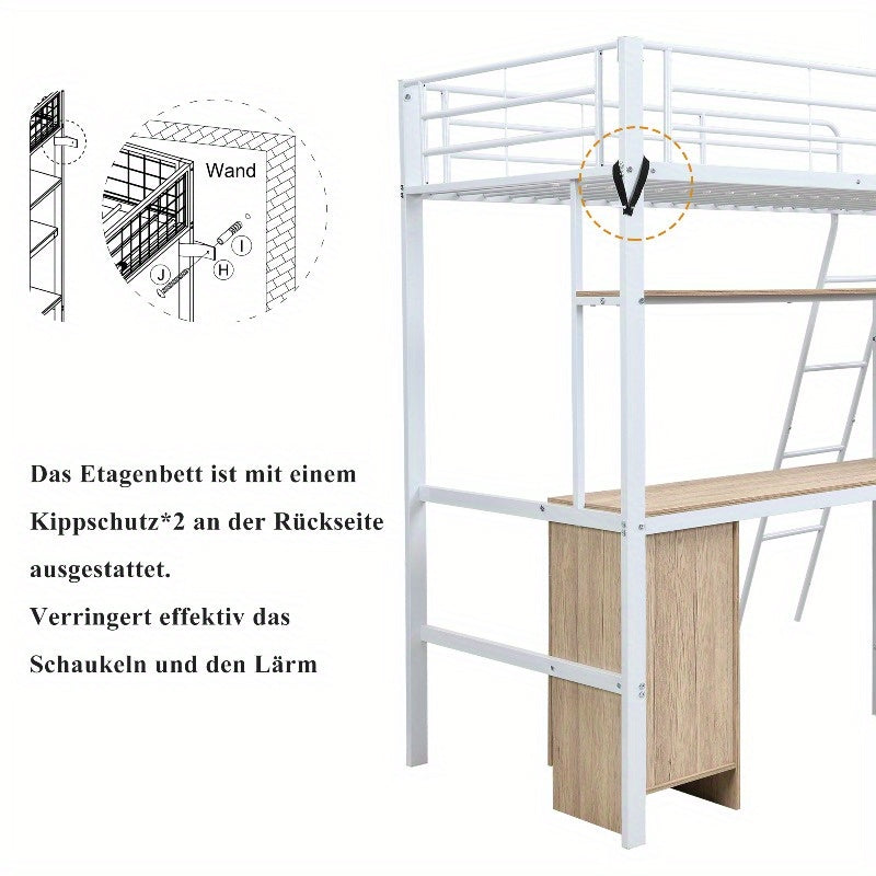 Stapelbed – Halfhoogslaper – Hoogslaper – Kinderbed – Bunkbed – Met Ingebouwde Tafel & Kast – Ruimtebesparend Twin-Over-Twin Ontwerp – Veiligheidsrail & 4-Stappen Ladder – 90x200 cm