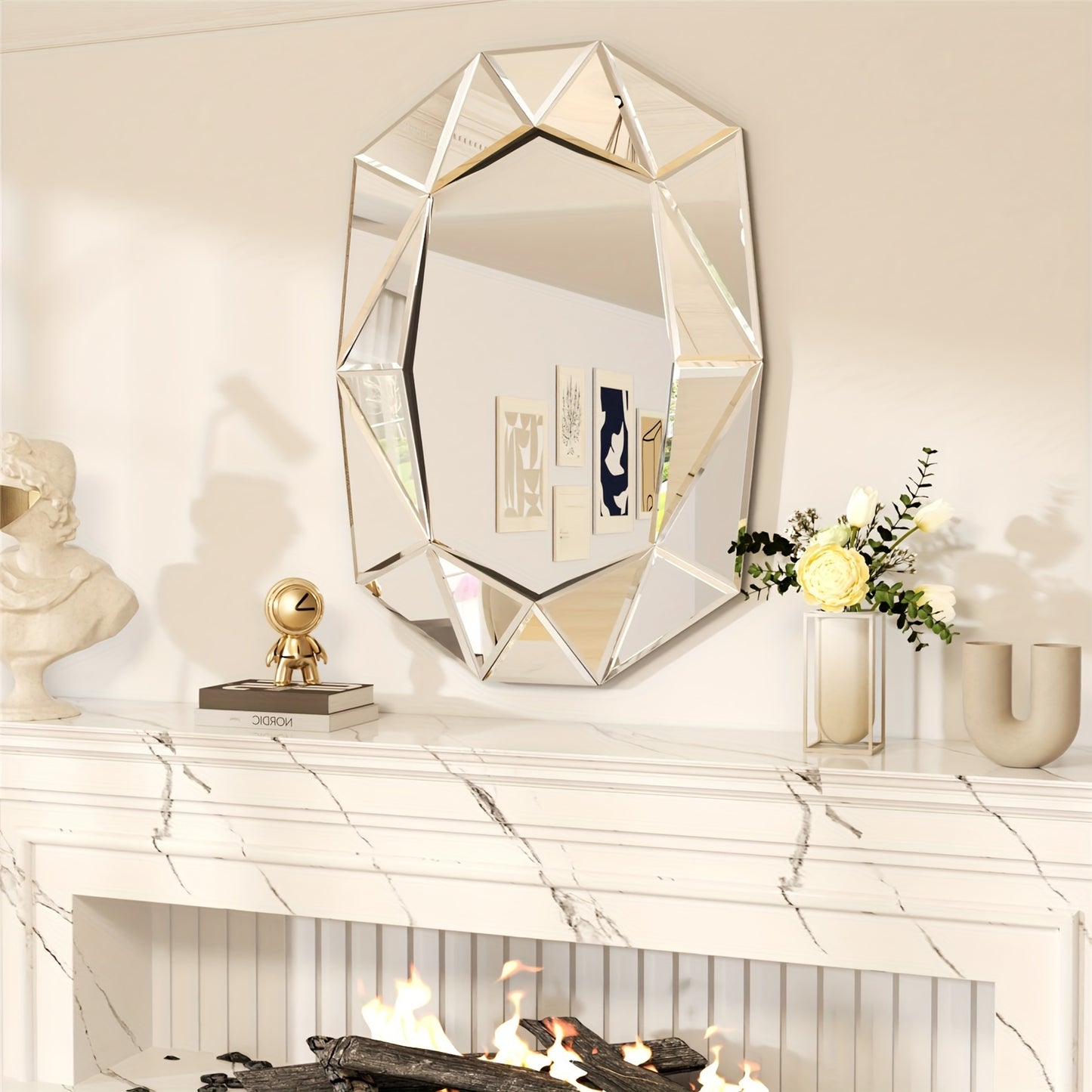 Wandspiegel – Spiegel – Muurspiegel – Badkamerspiegel – Decoratieve Spiegel – Onregelmatig Ontwerp – Facetrand Diamantvorm – 72x100 cm – Hoogwaardig Glas