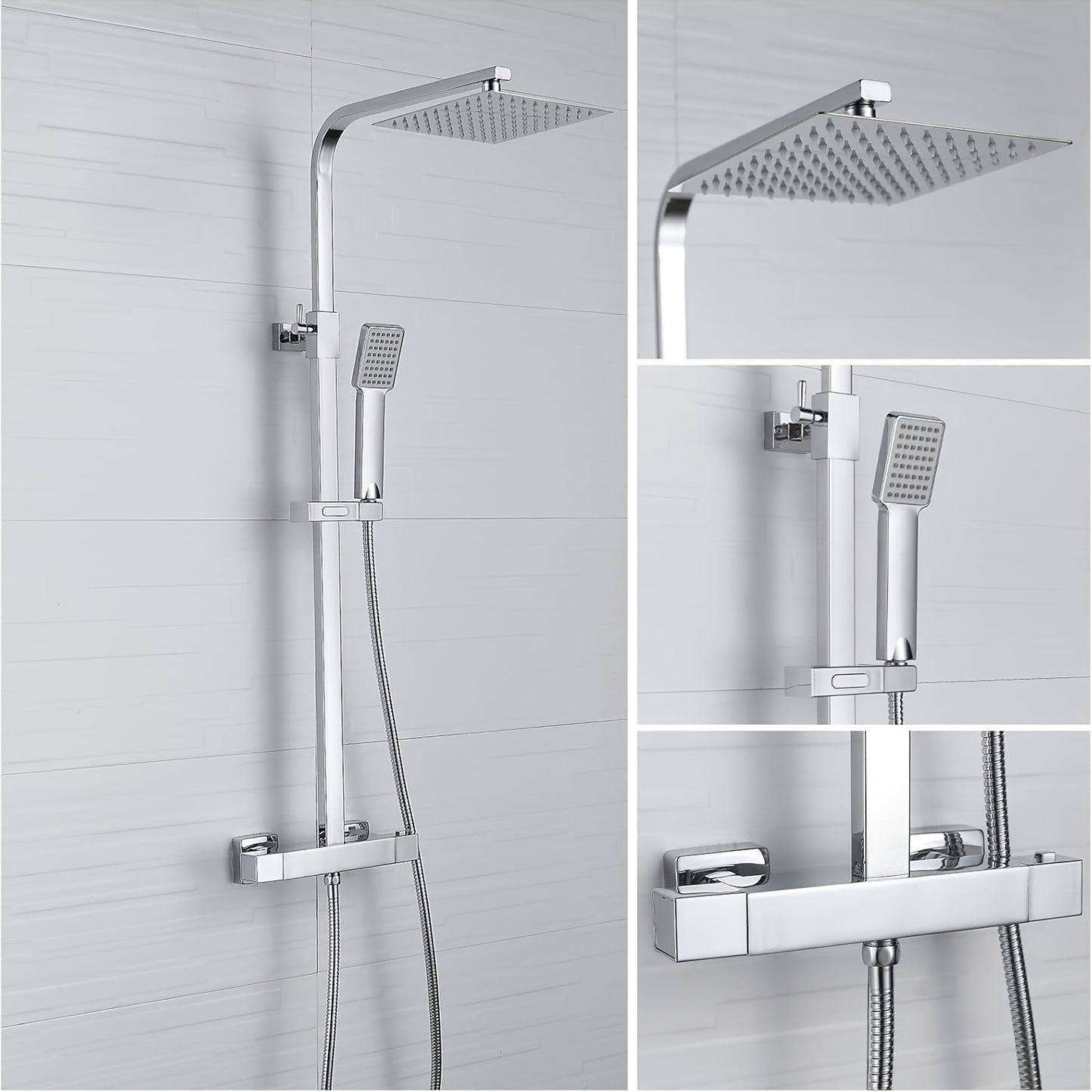 Thermostatische Doucheset – Regendouche – Handdouche – Douchepaneel – Badkamerkraan – Antiek Messing – Verstelbare Hoogte 70-120 cm – 8 Inch Regendouchekop