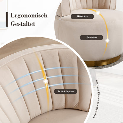 Draaifauteuil – Bureaustoel – Loungefauteuil – Swivel Chair – Fauteuil Beige – 360° Rotatie – Fluweelzachte Bekleding