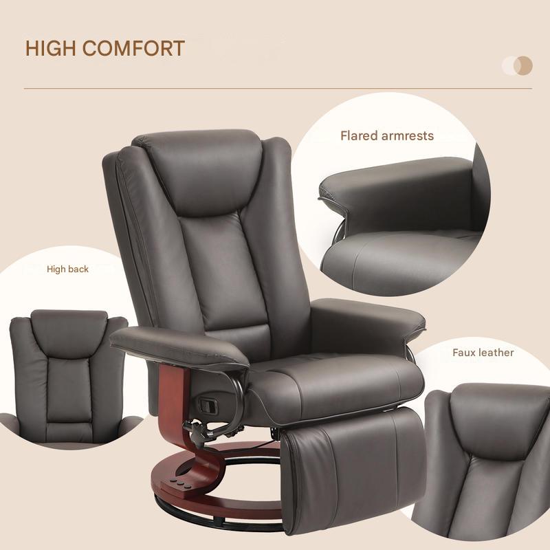 Relaxfauteuil – Loungefauteuil – Relaxstoel – Draaifauteuil – Fauteuil – Verstelbare Rugleuning – 360° Draaibare Basis – Kunstleren Bekleding – Stalen Frame – Geschikt Tot 150 Kg