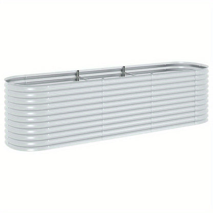 Plantenbak – Bloembak – Tuinbak – Geïntegreerde Tuinbak – Verhoogd Plantenbed – Verzinkt Staal – 320x80x81 cm – Zilver Argento