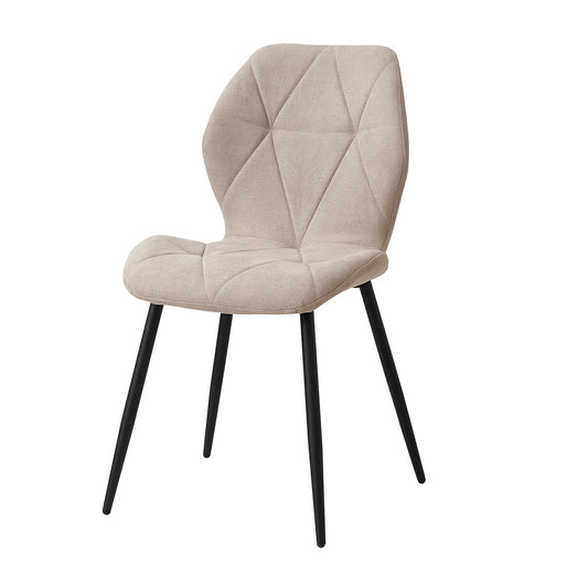 Set van 4 Eetkamerstoelen – Radar Stoelen met Linnen Bekleding en Diamantpatroon – Khaki, Zwarte Poten – Modern en Eigentijds