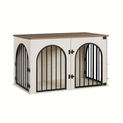 Hondenbench – Hondenkooi – Hondenhok – Hondenkuil – Huisdierbench – Zwart-Gouden Kleur – Stevige Stalen Constructie – Drie Deuren Met Zijtafel