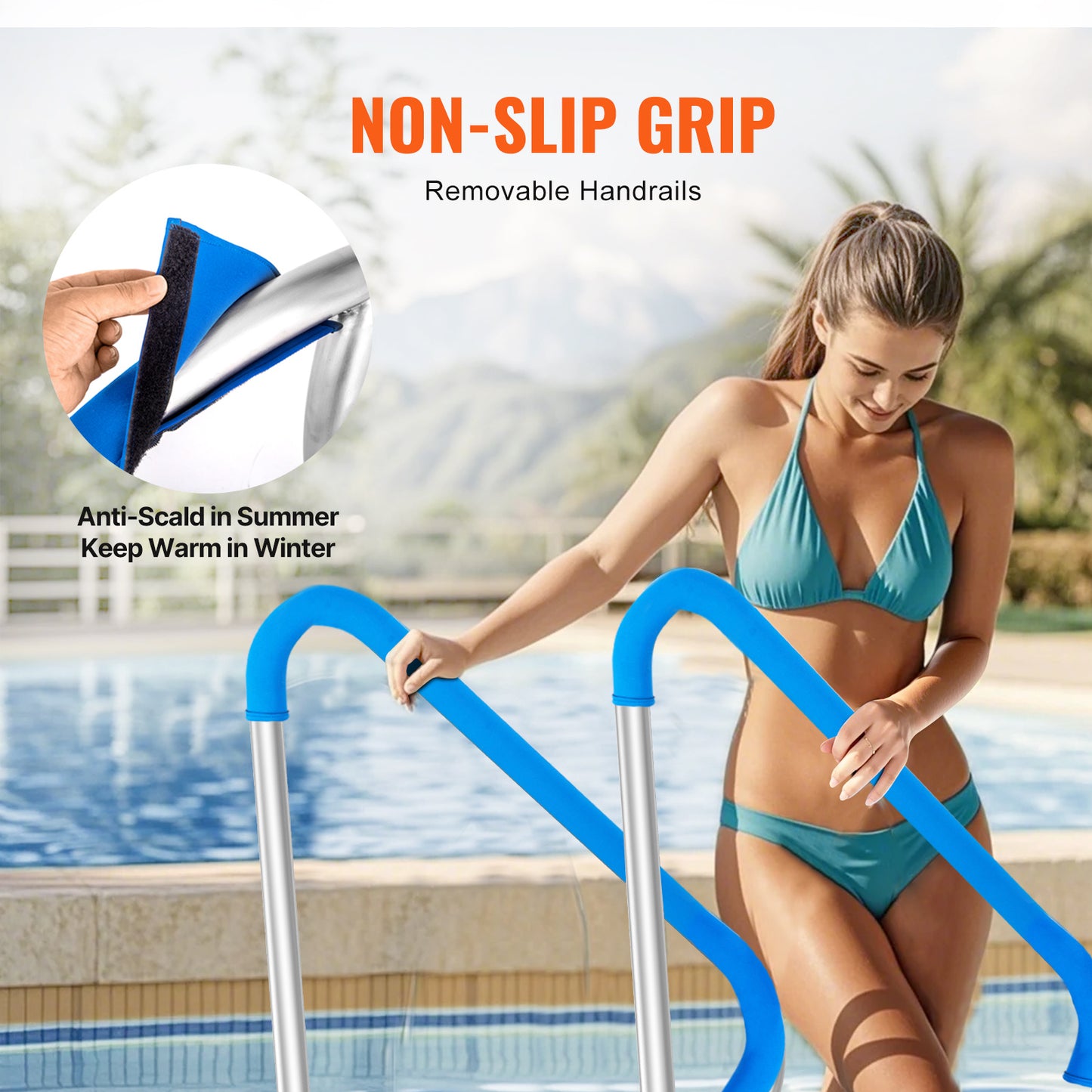 Zwembadhandrail – Zwembadleuning – Zwembadbeugel – Zwembadsteun – Spa-handgreep – RVS 304 Roestvrij Staal – Antislip Comfortabele Handgrepen – 48x36 Inch Met Basisplaat