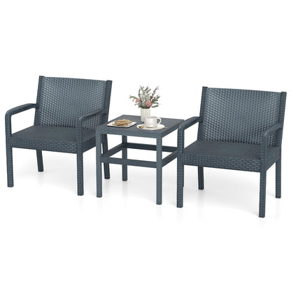3-Delige Rattan Tuinmeubelset – Balkonset – Terrasmeubilair – Tuinset – Loungeset – Weerbestendig Pp-Materiaal – Ergonomische Stoelen Met Bijzettafel – Grijs