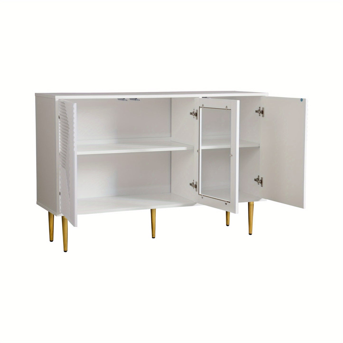 Dressoirkast – Opbergkast – Kast – Buffetkast – Wandkast – Wit – 120 cm – 3 Glazen Deuren Met Metalen Poten