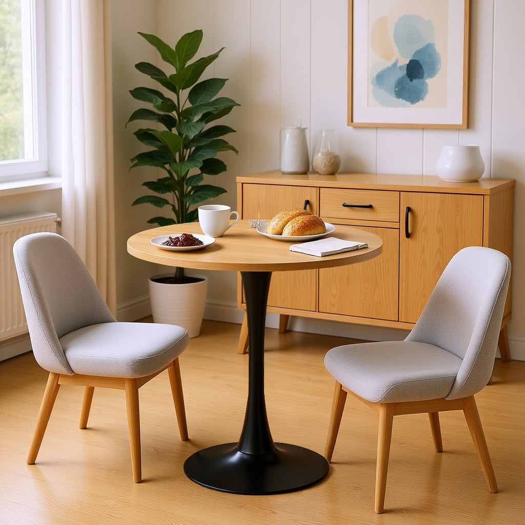 Ronde Eettafel – Rond Tafelblad – Bistrotafel – Cafétafel – Bar Tafel – Industrieel Design – MDF Tafelblad – Zwarte Stalen Voet – 80 cm Diameter – 75 cm Hoogte