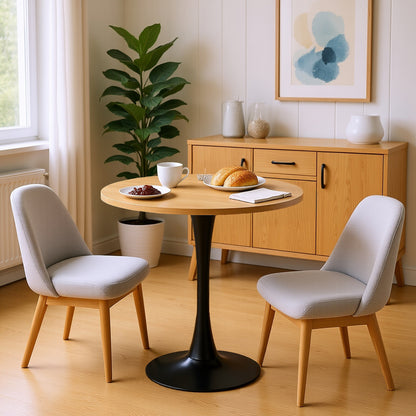 Ronde Eettafel – Rond Tafelblad – Bistrotafel – Cafétafel – Bar Tafel – Industrieel Design – MDF Tafelblad – Zwarte Stalen Voet – 80 cm Diameter – 75 cm Hoogte