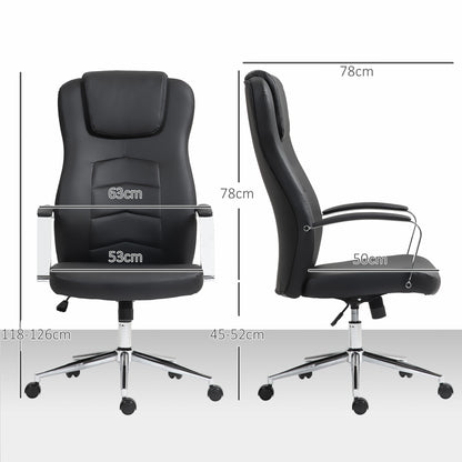 Bureaustoel – Office Chair – Werkstoel – Bureaustoel Kunstleer – Draaistoel – Zwart – Hoogte Verstelbaar – Gewatteerde Rugleuning