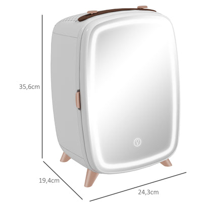 Mini Koelkast – Cosmetica Koelkast – Mini Bar – Koelkastje – Draagbare Koelkast – 6L Inhoud – Verlichte Make-up Spiegel – Stil Geluid – Wit