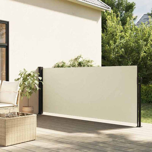 Zijscherm – Uittrekbaar Scherm – Windscherm – Tuinscherm – Zijscheiding – Crème Kleur – 140x600 cm – Weerbestendig Polyester – Stalen Aluminium Frame
