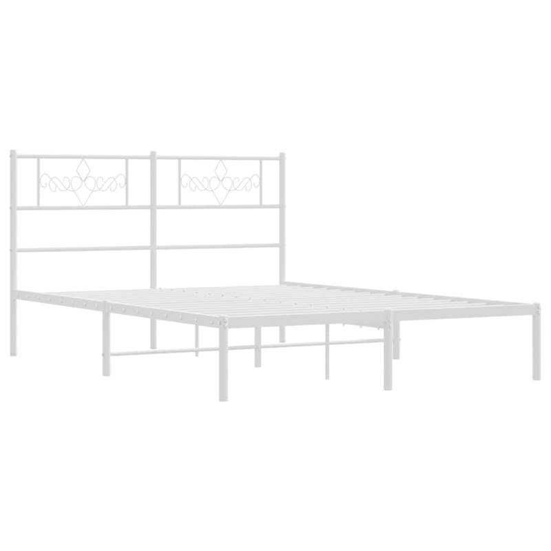 Modern White Metal Bed Frame with Headboard, 140x200cm - Powder-Coated Steel for Strength & Stability, Minimalist Design for Contemporary Bedrooms, Bedroom Decor | Modern Bedframe | Sturdy Construction