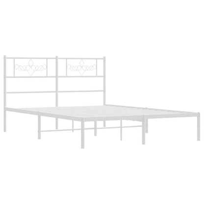 Modern White Metal Bed Frame with Headboard, 140x200cm - Powder-Coated Steel for Strength & Stability, Minimalist Design for Contemporary Bedrooms, Bedroom Decor | Modern Bedframe | Sturdy Construction