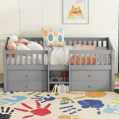 Halfhoogslaper – Hoogslaper – Bed met Opberglades – Stapelbed – Platformbed – Stevig Massief Grenenhout – Ruimtebesparend 90x200 cm Grijs