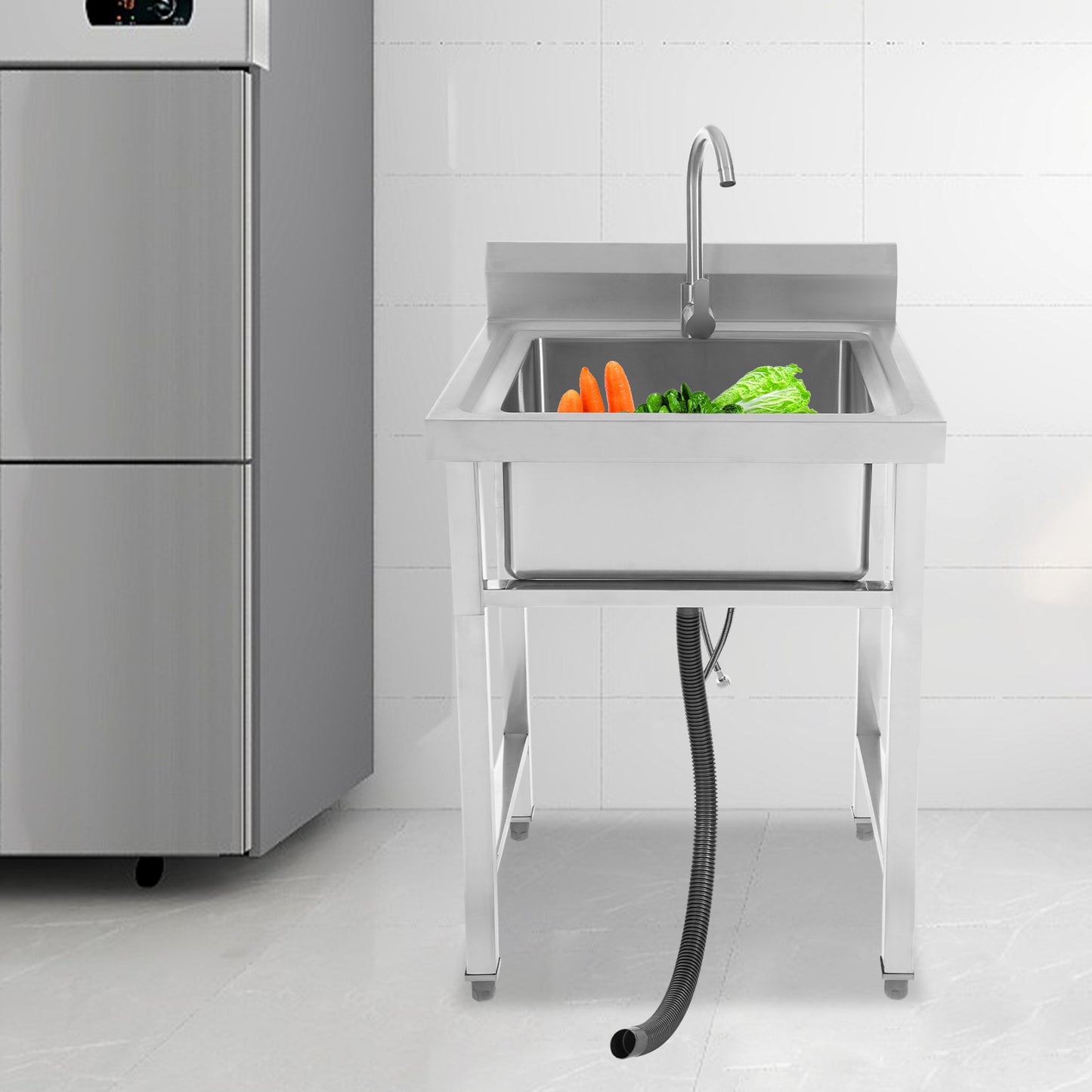 Keukenspoelbak – Spoelbak Keuken – Wasbak Keuken – Gootsteen – Enkele Spoelbak – Roestvrij Staal – 45x41x23 cm – Verstelbare Pootjes & Snelle Afvoer