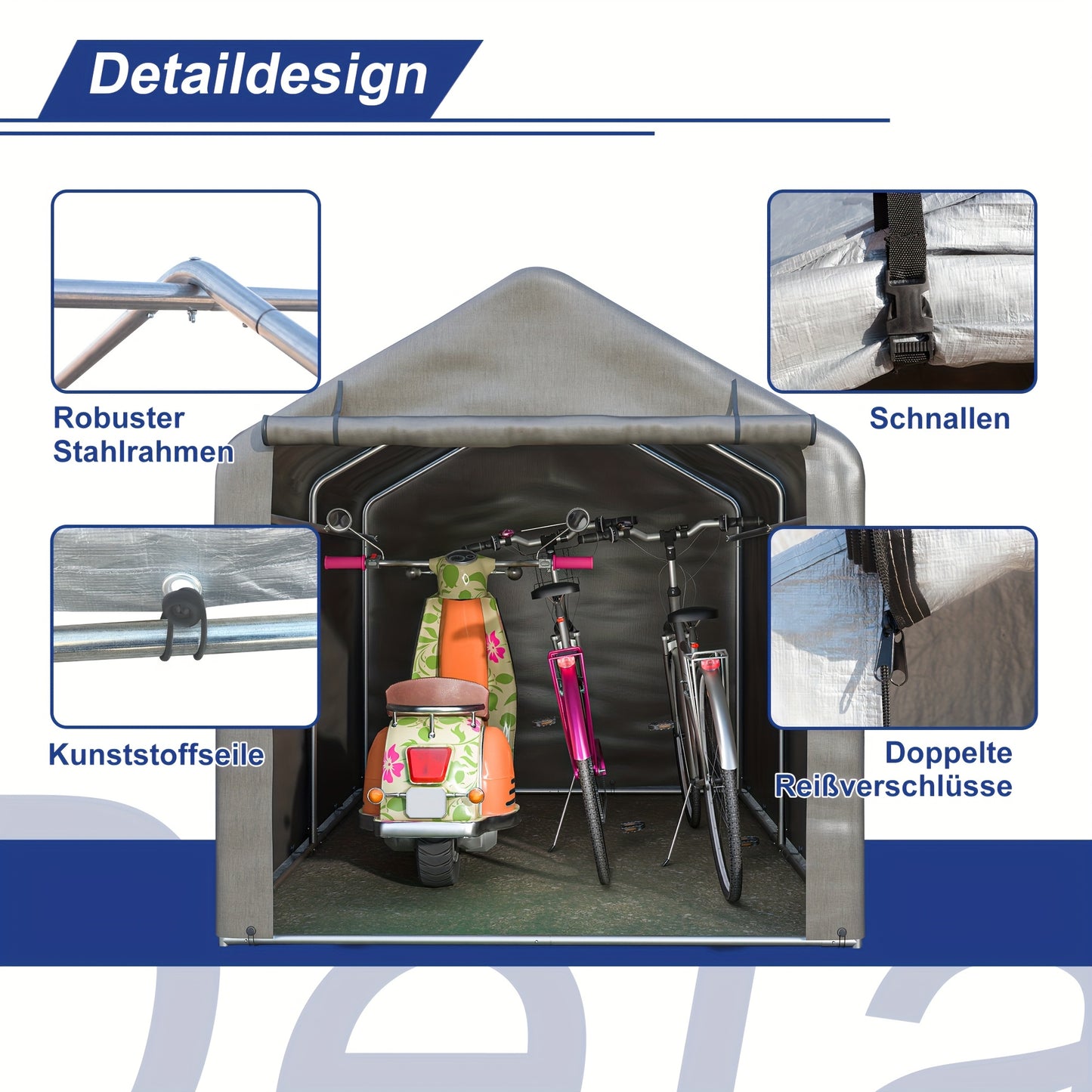 Fietsenstalling – Fietsberging – Fietsenhok – Gereedschapsschuur – Tuinhuisje – 160x220x165 cm – Waterdicht PE Materiaal – Rolluikdeur