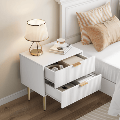 Nachtkastje – Bedside Table – Nachtkast – Bijzettafel – Opberglade – Modern Design – 2 Lades – Stevige Metalen Poten – Compact 53x41,5 cm