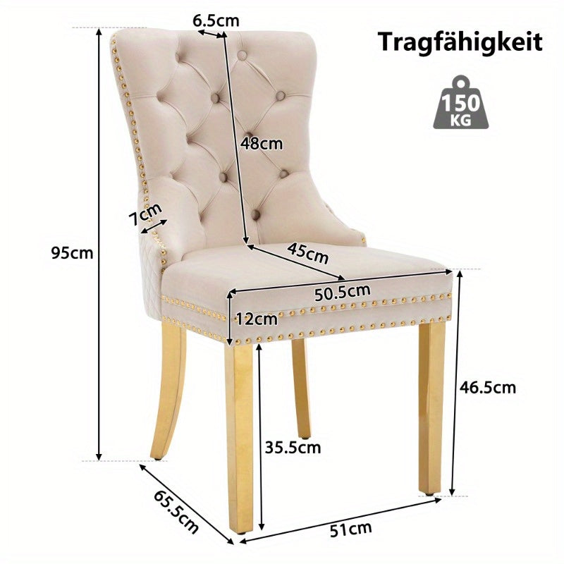 Eetkamerstoel – Keukenstoel – Woonkamerstoel – Stoel – Kuipstoel – Uniek Deurklopper Design – Gewatteerde Zitting Met Gouden RVS Poten
