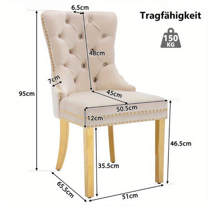 Eetkamerstoel – Keukenstoel – Woonkamerstoel – Stoel – Kuipstoel – Uniek Deurklopper Design – Gewatteerde Zitting Met Gouden RVS Poten