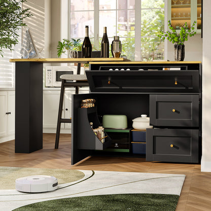 Bartafel – Bistrotafel – Statafel – Keukentafel – Barmeubel – Uitschuifbaar 138-204 cm – 360° Draaibaar Tafelblad – Met Opbergruimte