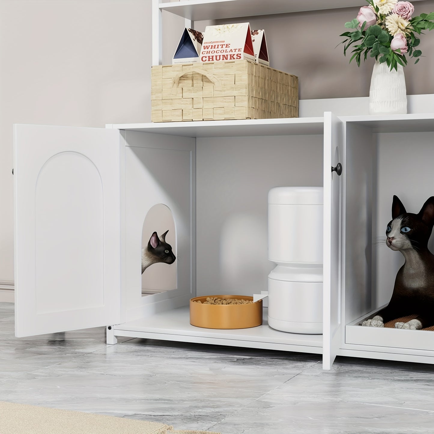 Kattenbakmeubel – Kattenbak Kast – Kattenhuis – Kattenbakkast – Kattenbak Ombouw – Wit Houten Meubel – Ruim Met Ventilatiesysteem – Compact En Makkelijk Schoon Te Maken