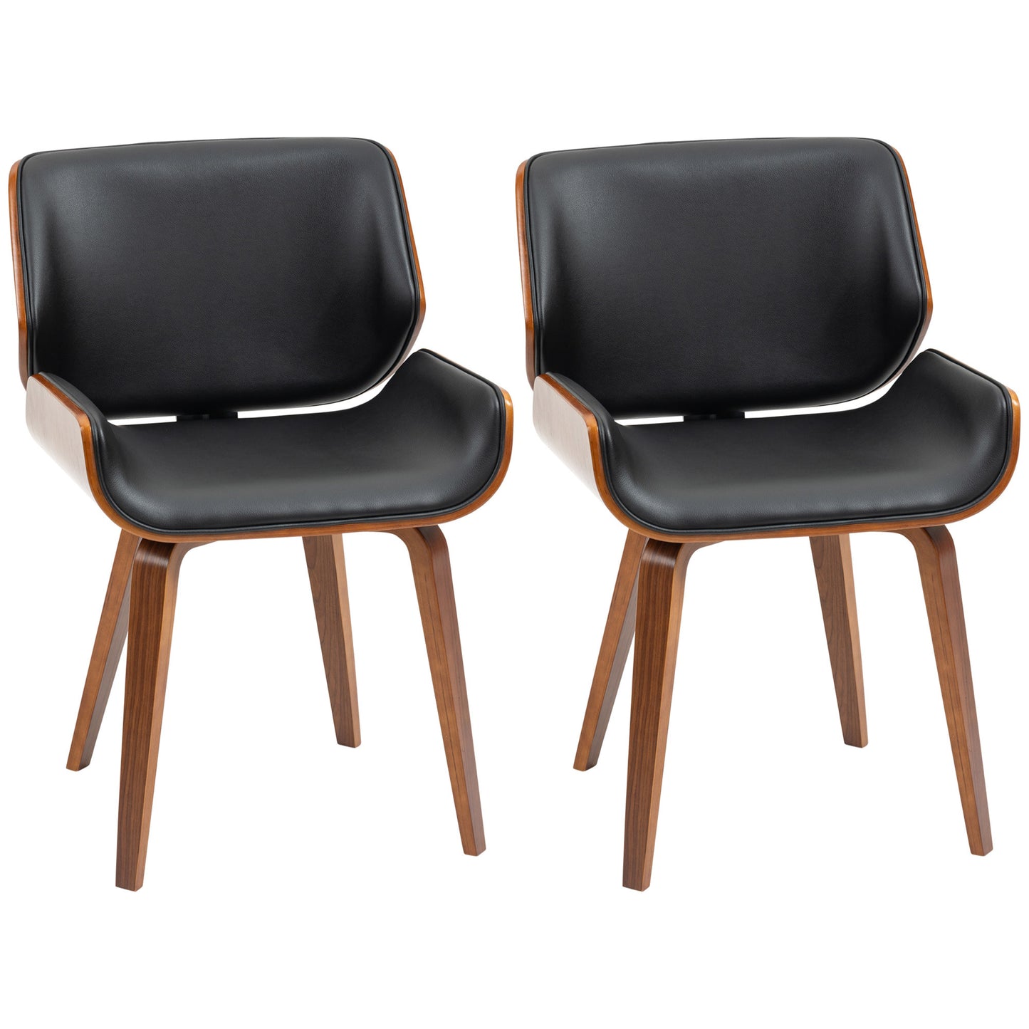 Vintage Eetkamerstoelen – Stoelen – Eetkamerstoelen Set – Kuipstoelen – Design Stoelen – Zwarte Synthetisch Leren Zitting – Houten Poten – Comfortabele Foam Vulling