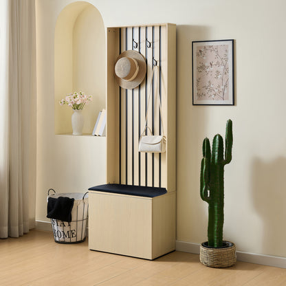 Halmeubel – Halbankje – Schoenenkast – Kapstok – Opbergmeubel – Natuurlijke Kleur – Ruimtebesparend Design – Comfortabele Zitting met 4 Haken