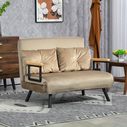 Slaapbank – Sofa Bed – Bedbank – Logeerbed – Zitslaapbank – Lichtbruin – Verstelbare Rugleuning – Fluwelen Bekleding – 102x73x81 cm – Slipvast – Zacht Comfort