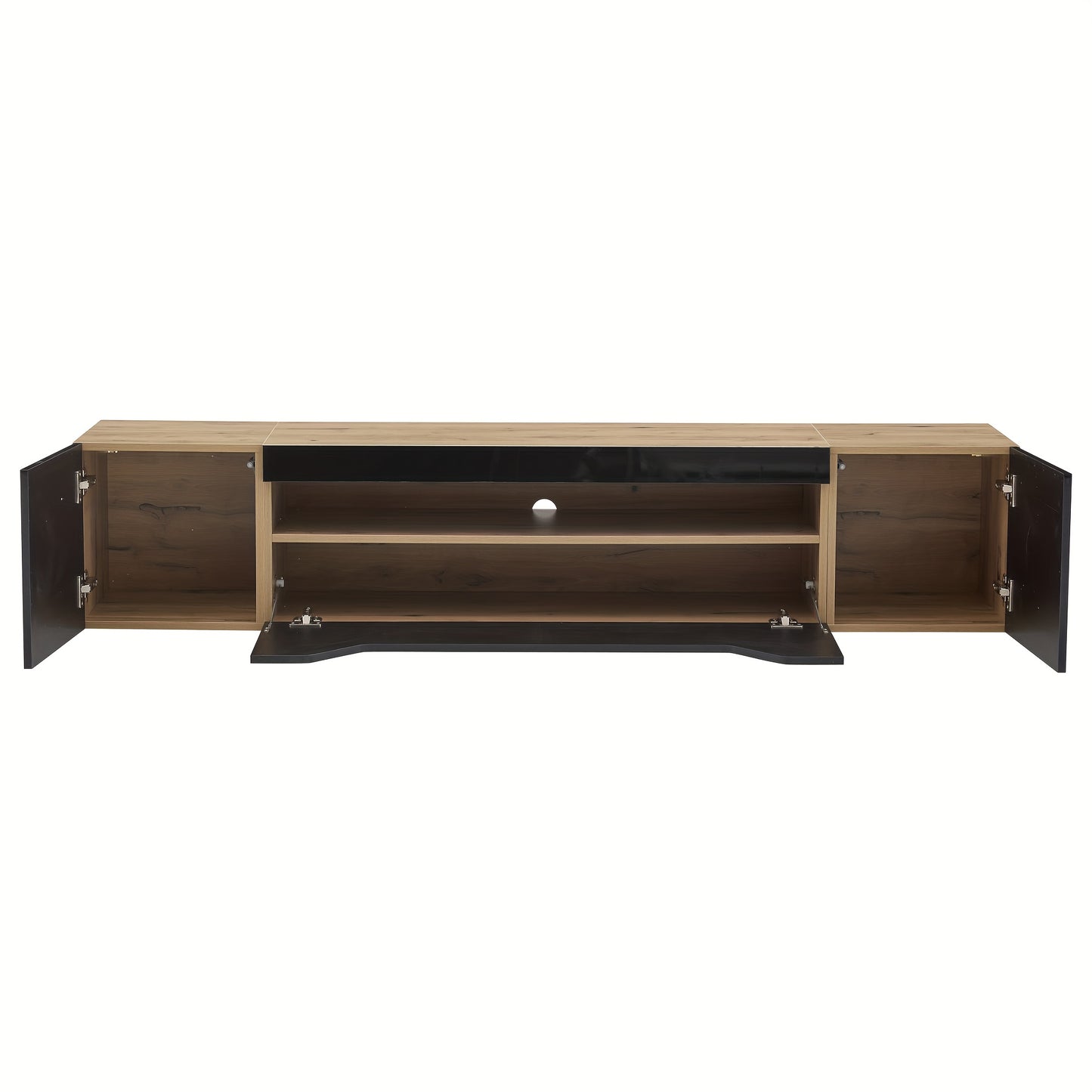 Modern Floating Wall-Mounted TV Stand with 3 Storage Compartments & Low Panel - Heavy-Duty Metal Construction, Space-Saving Design for 75-Inch TVs, Black & Natural Wood Finish, Minimalist Entertainment Center for Living Room,