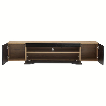 Modern Floating Wall-Mounted TV Stand with 3 Storage Compartments & Low Panel - Heavy-Duty Metal Construction, Space-Saving Design for 75-Inch TVs, Black & Natural Wood Finish, Minimalist Entertainment Center for Living Room,