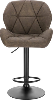 Set van 2 donkerbruine leren barkrukken – Verstelbare barkrukken met rugleuning – Gaslift keukenkrukken – Zwarte metalen voet – Zithoogte 60–82 cm