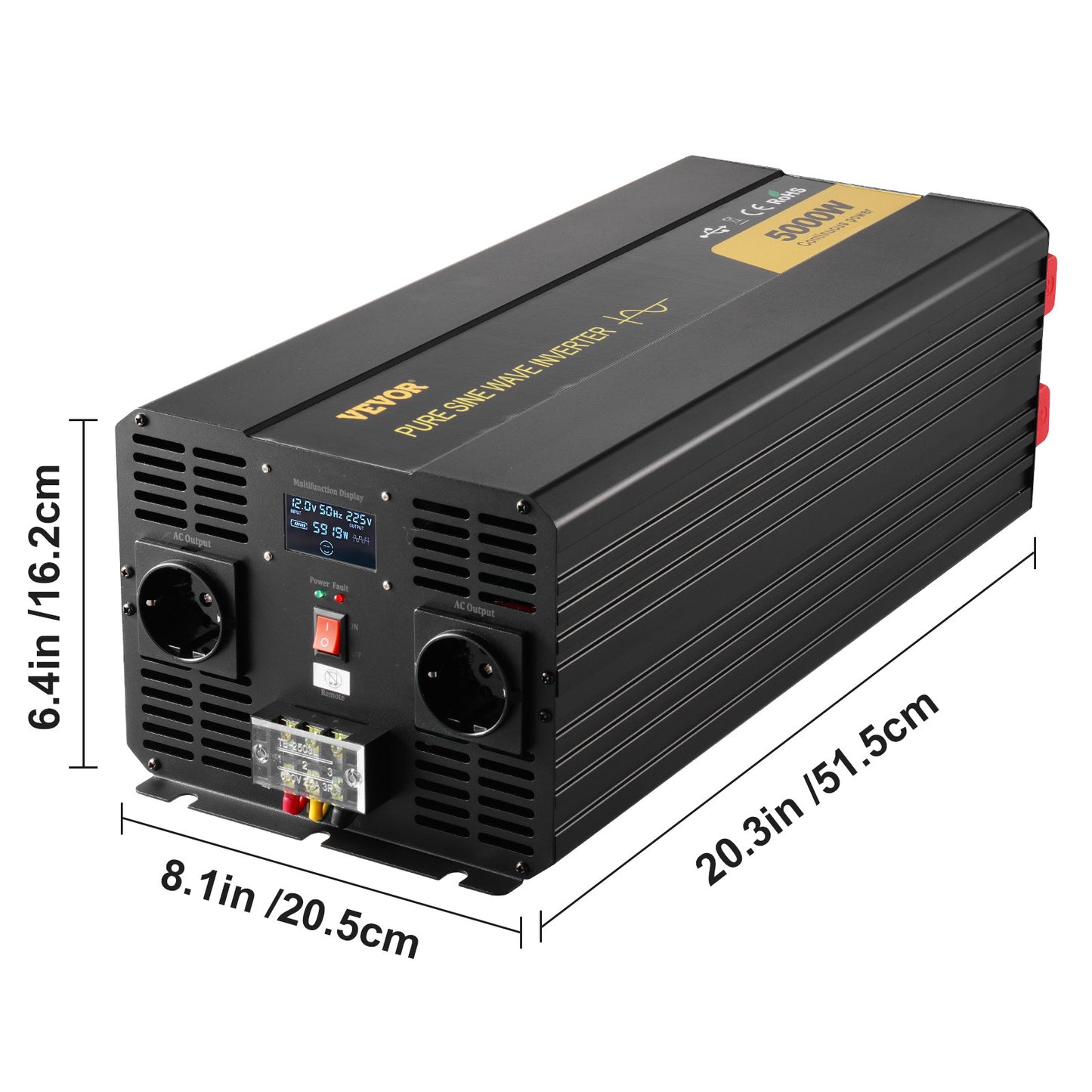 Pure Sine Wave Omvormer – Stroomomvormer – DC naar AC Omvormer – Power Inverter – 5000W Omvormer Zwart – Zuivere Sinusgolf – LCD Display