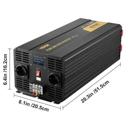 Pure Sine Wave Omvormer – Stroomomvormer – DC naar AC Omvormer – Power Inverter – 5000W Omvormer Zwart – Zuivere Sinusgolf – LCD Display