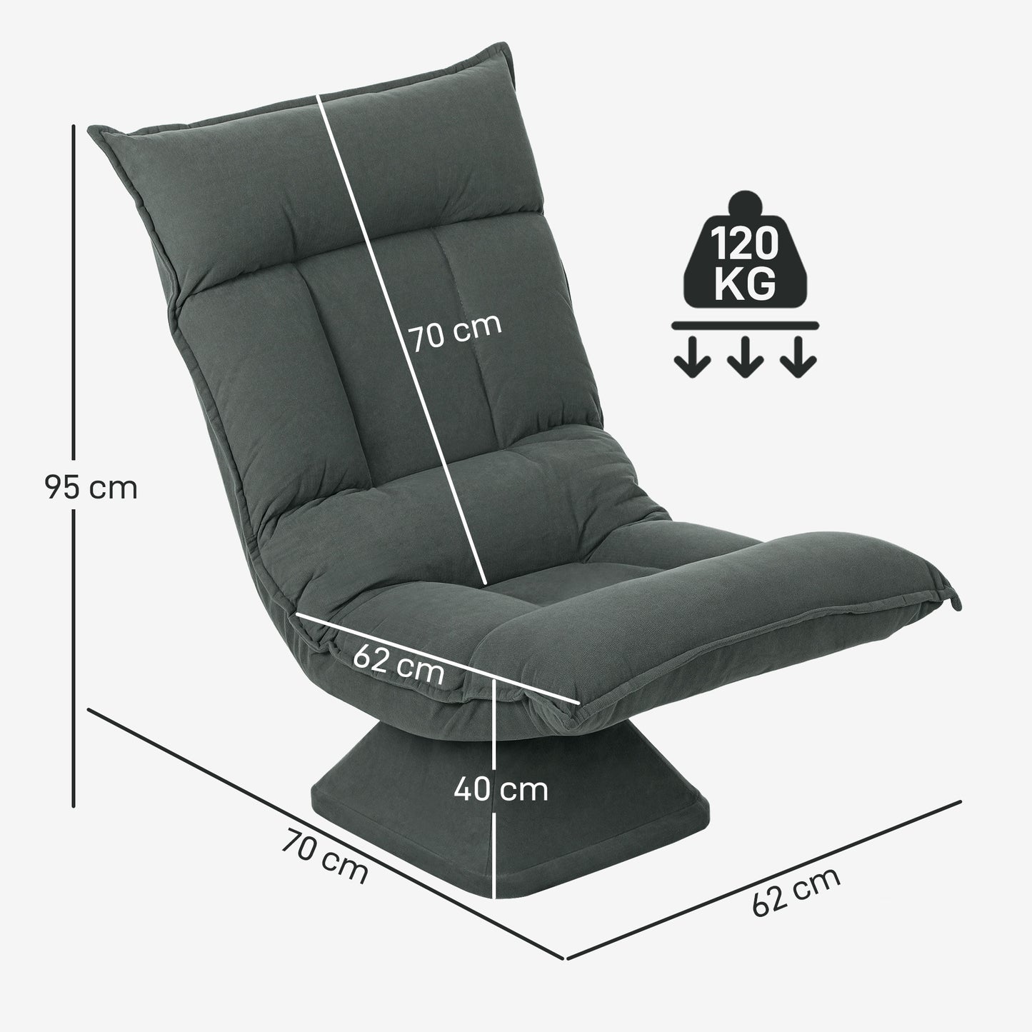 Draaifauteuil – Relaxfauteuil – Stoel – Loungefauteuil – Fauteuil – Donkergrijs – 5-standen Verstelbare Rugleuning – 360° Draaibaar