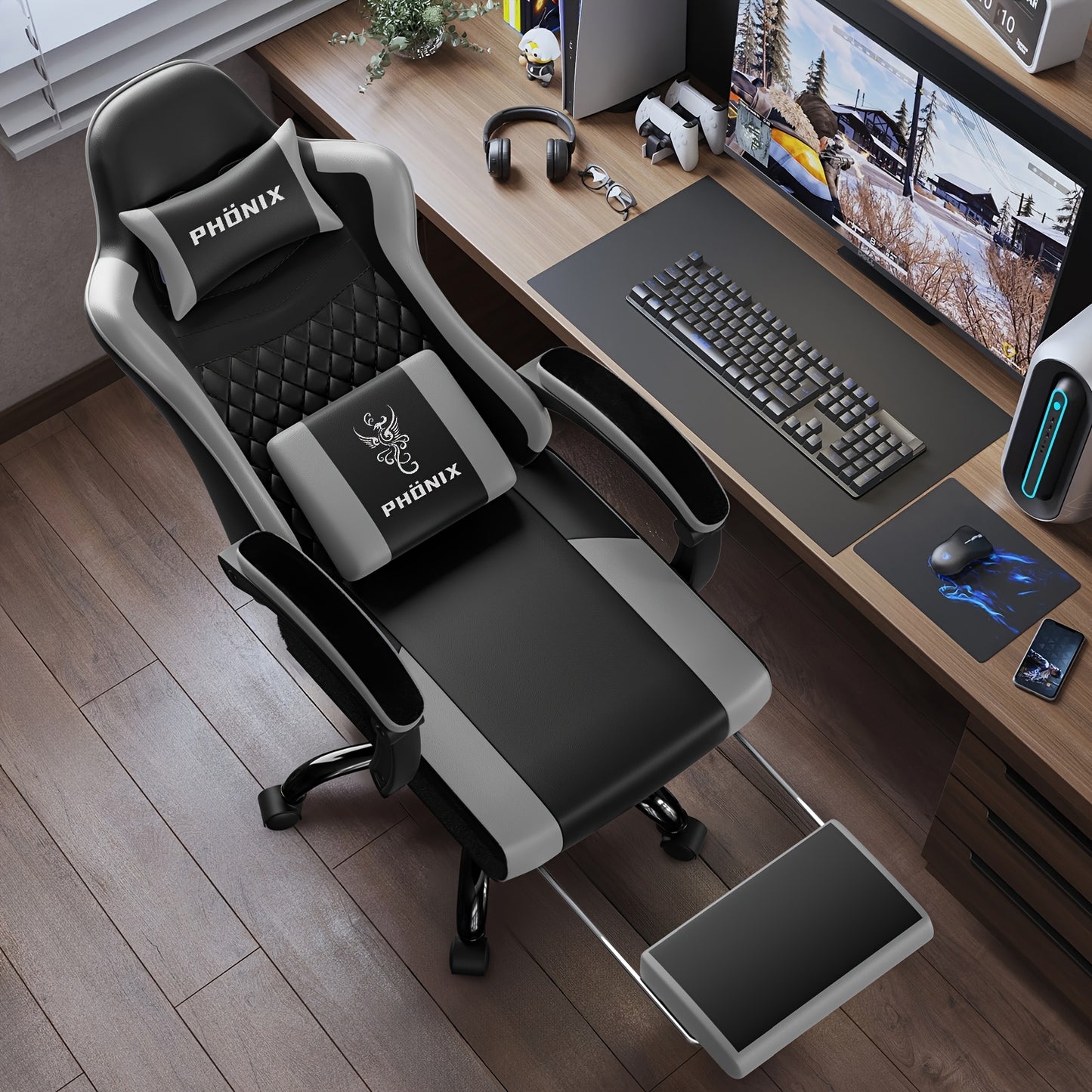 Gamingstoel – Gamestoel – Gaming Chair – Game Stoel – Bureaustoel – Ergonomisch – Verstelbare Voetsteun – Memory Foam Vulling